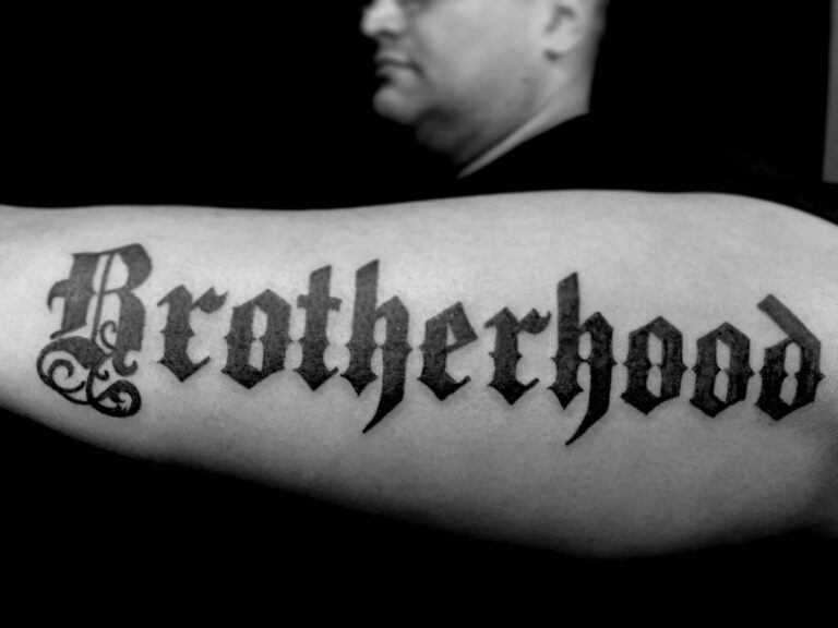 Brotherhood Lettering Tattoo by Al Razor